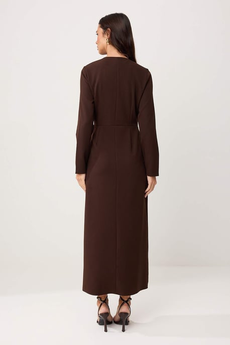 Trendyol Modest Dames Bruin Effen Maxi Lang Zakelijk Double-breasted Modest Jurken - Image 3