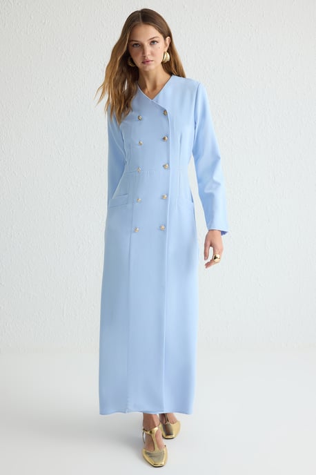Trendyol Modest Dames Blauw Effen Maxi Lang Zakelijk Double-breasted Modest Jurken - Image 4