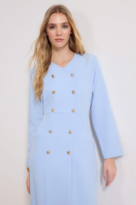 Trendyol Modest Dames Blauw Effen Maxi Lang Zakelijk Double-breasted Modest Jurken - Image 6