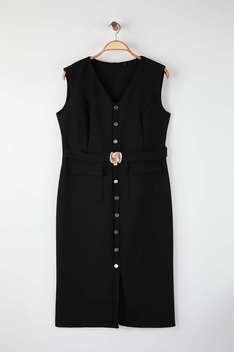 Trendyol Curve Dam Svart Enfärgad Maxi Ärmlös Kväll / Vardag Bodycon Plus size Klänning - Image 4