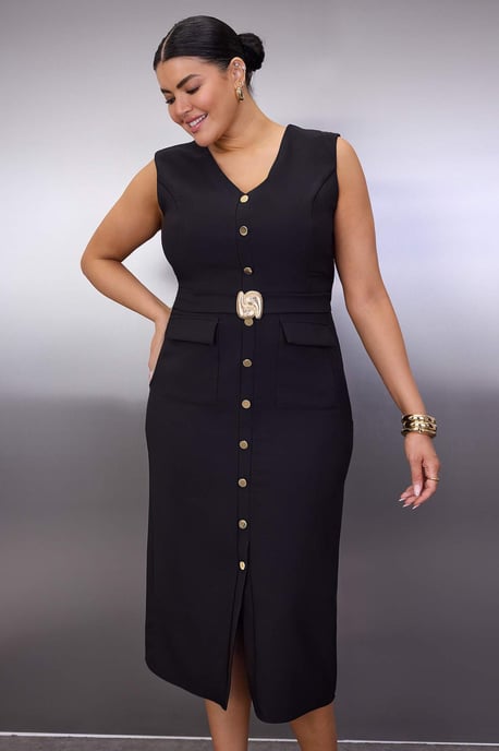 Trendyol Curve Dam Svart Enfärgad Maxi Ärmlös Kväll / Vardag Bodycon Plus size Klänning - Image 6