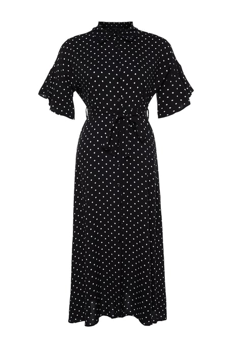 Trendyol Curve Dam Svart Prickig Maxi Kort Casual A-linje Plus size Klänning - Image 5