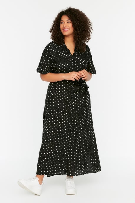 Trendyol Curve Dam Svart Prickig Maxi Kort Casual A-linje Plus size Klänning - Image 6