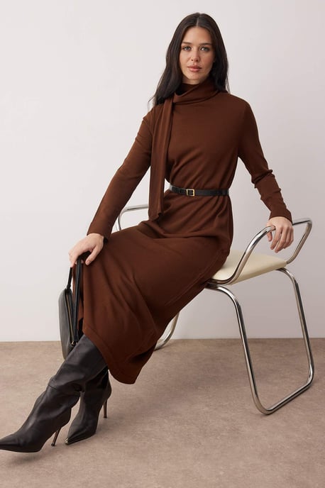Trendyol Modest Dames Bruin Effen Maxi Lang Casual Recht Modest Jurken - Image 6