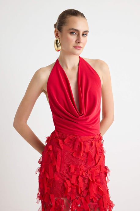 TRENDYOLMİLLA Dames Rood Effen Maxi Mouwloos Recht Avond & Gala Jurk - Image 2