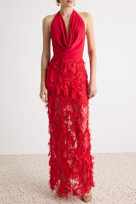 TRENDYOLMİLLA Dames Rood Effen Maxi Mouwloos Recht Avond & Gala Jurk - Image 3