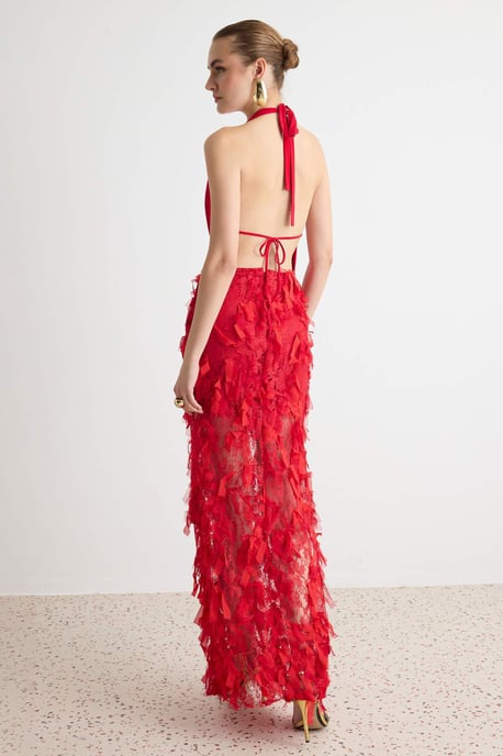 TRENDYOLMİLLA Dames Rood Effen Maxi Mouwloos Recht Avond & Gala Jurk - Image 4