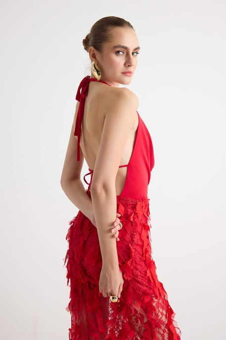 TRENDYOLMİLLA Dames Rood Effen Maxi Mouwloos Recht Avond & Gala Jurk - Image 5