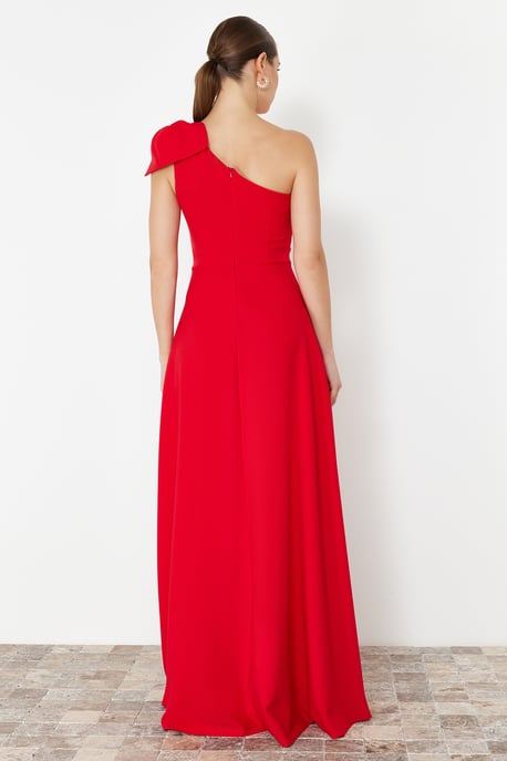 TRENDYOLMİLLA Women's Red Plain Maxi Sleeveless Graduation / Prom A-line Evening & Prom Dress - Image 5