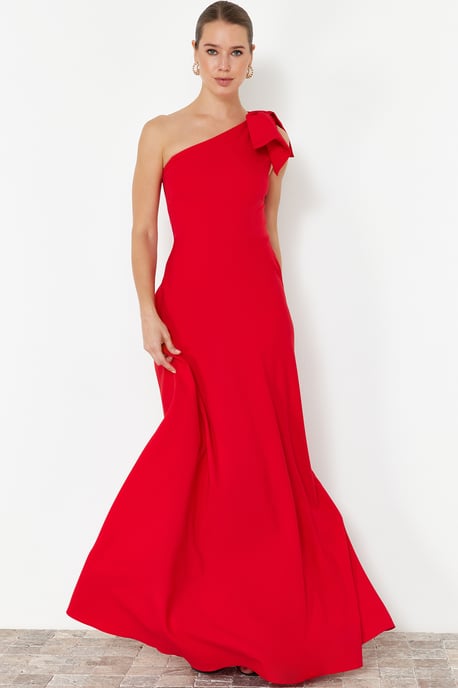 TRENDYOLMİLLA Women's Red Plain Maxi Sleeveless Graduation / Prom A-line Evening & Prom Dress - Image 6