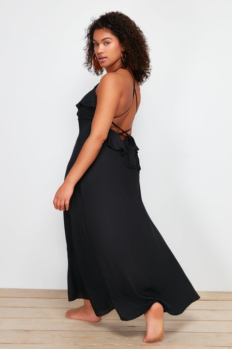 Trendyol Curve Dam Svart Enfärgad Maxi Ärmlös Strandkläder A-linje Plus size Klänning - Image 2