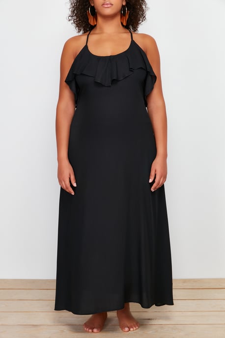 Trendyol Curve Dam Svart Enfärgad Maxi Ärmlös Strandkläder A-linje Plus size Klänning - Image 3