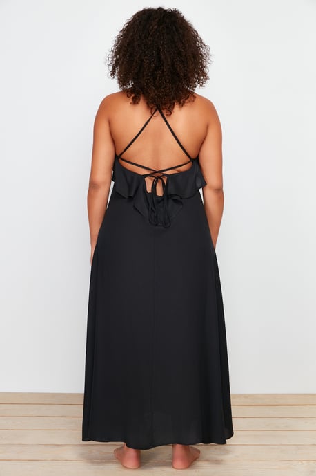 Trendyol Curve Dam Svart Enfärgad Maxi Ärmlös Strandkläder A-linje Plus size Klänning - Image 5