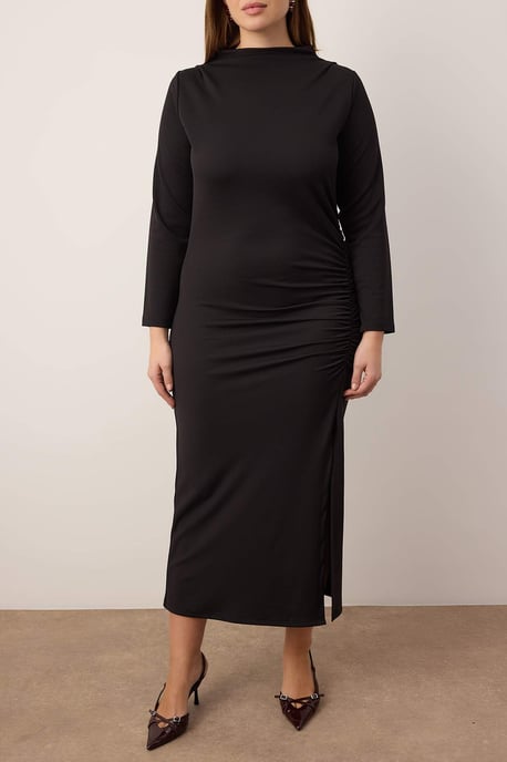 Trendyol Curve Dam Svart Enfärgad Maxi Lång Casual Rak Plus size Klänning - Image 2