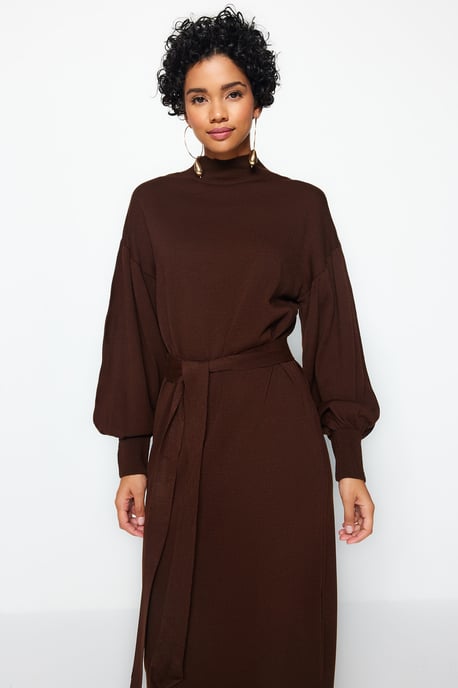 Trendyol Modest Dames Bruin Effen Maxi Lang Casual Recht Modest Jurken - Image 2