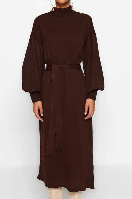 Trendyol Modest Dames Bruin Effen Maxi Lang Casual Recht Modest Jurken - Image 3