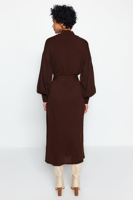 Trendyol Modest Dames Bruin Effen Maxi Lang Casual Recht Modest Jurken - Image 5