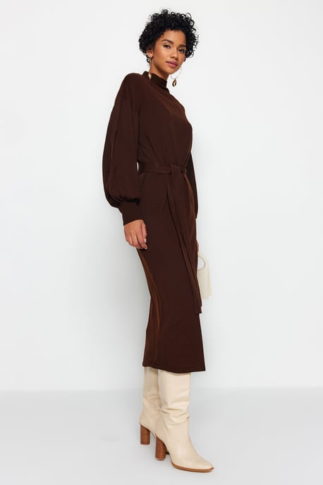 Trendyol Modest Dames Bruin Effen Maxi Lang Casual Recht Modest Jurken - Image 6