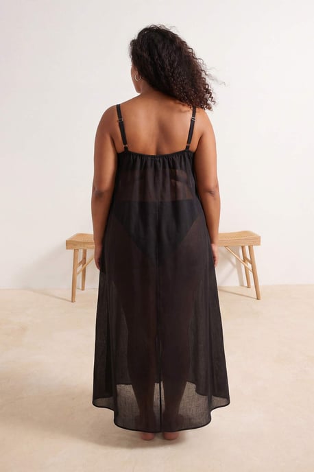 Trendyol Curve Dam Svart Enfärgad Maxi Ärmlös Strandkläder A-linje Plus size Klänning - Image 2