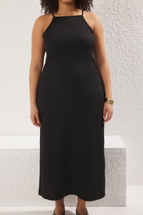 Trendyol Curve Dam Svart Enfärgad Maxi Ärmlös Casual A-linje Plus size Klänning - Image 2