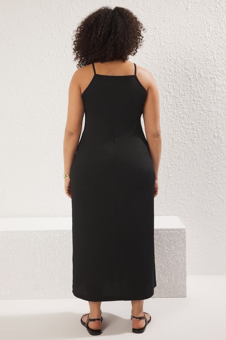 Trendyol Curve Dam Svart Enfärgad Maxi Ärmlös Casual A-linje Plus size Klänning - Image 4