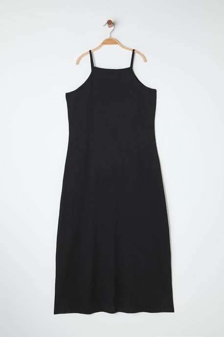Trendyol Curve Dam Svart Enfärgad Maxi Ärmlös Casual A-linje Plus size Klänning - Image 5