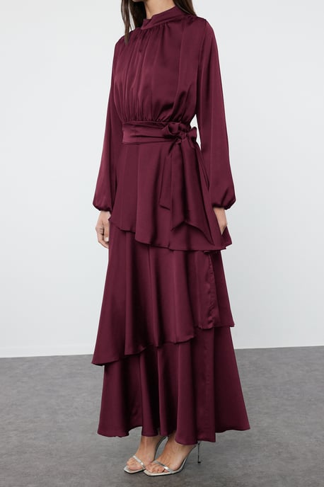 Trendyol Modest Dames Bruin Effen Maxi Lang Stijlvol/Avond Skater Modest Avond Jurken - Image 2