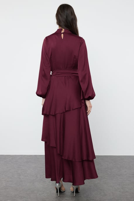Trendyol Modest Dames Bruin Effen Maxi Lang Stijlvol/Avond Skater Modest Avond Jurken - Image 4