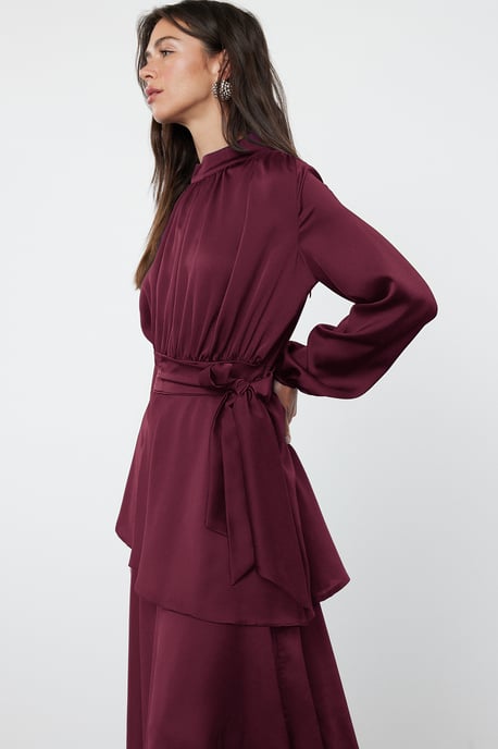 Trendyol Modest Dames Bruin Effen Maxi Lang Stijlvol/Avond Skater Modest Avond Jurken - Image 6