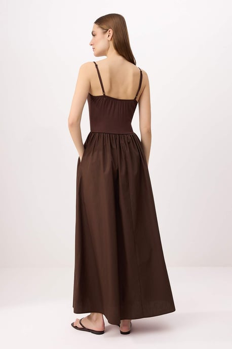 TRENDYOLMİLLA Women's Brown Plain Maxi Sleeveless Casual Skater Dresses - Image 3
