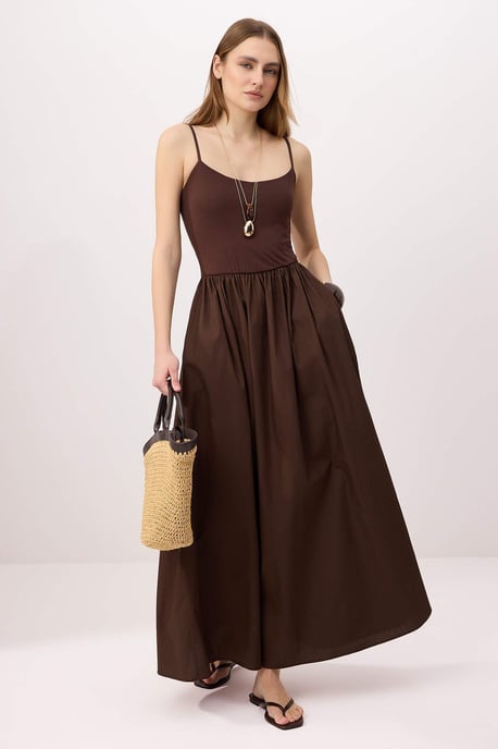 TRENDYOLMİLLA Women's Brown Plain Maxi Sleeveless Casual Skater Dresses - Image 4