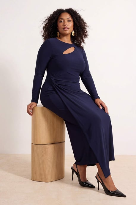 Trendyol Curve Dam Mörkblå Enfärgad Maxi Ärmlös Rak Plus size Klänning - Image 6