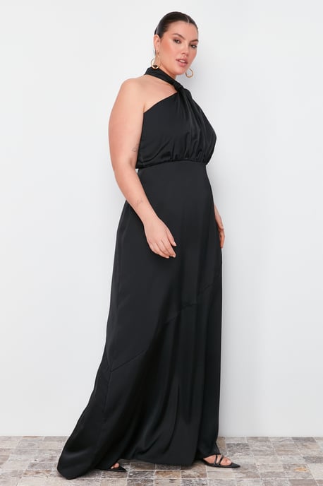 Trendyol Curve Dam Svart Enfärgad Maxi Ärmlös Elegant/Kväll A-linje Plus size Klänning - Image 6