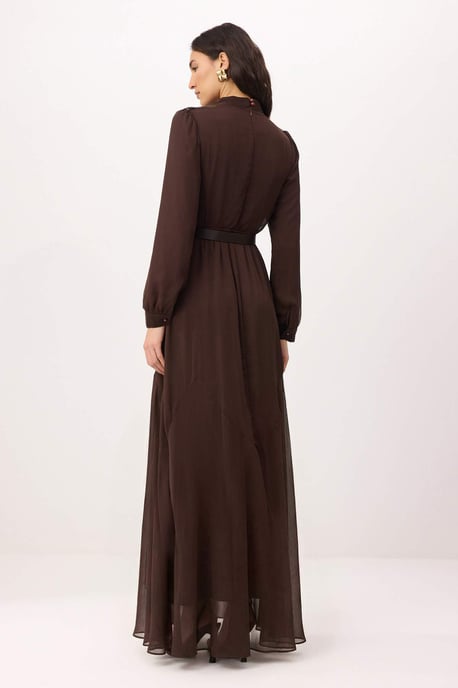 Trendyol Modest Dames Bruin Effen Maxi Lang Avond / Dagelijks Skater Modest Jurken - Image 3