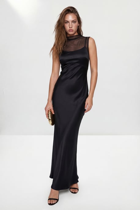 TRENDYOLMİLLA Women's Black Plain Maxi Sleeveless Shift Evening & Prom Dress - Image 2