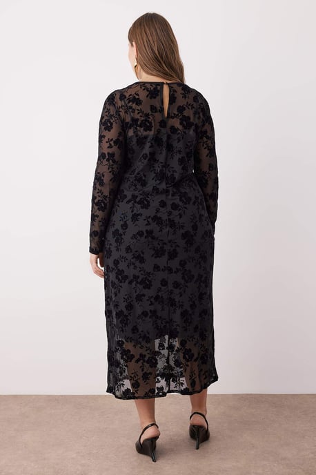 Trendyol Curve Dam Svart Blommig Maxi Lång Casual A-linje Plus size Klänning - Image 4