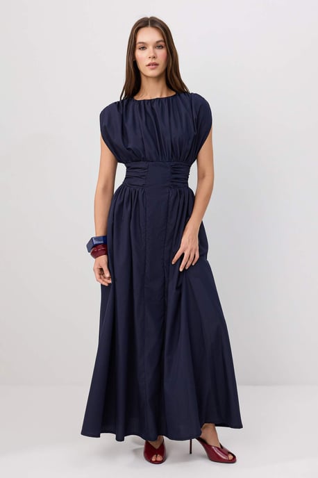 TRENDYOLMİLLA Women's Dark blue Plain Maxi Short Skater Dresses - Image 4
