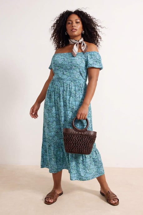 Trendyol Curve Dam Blå Blommig Maxi Kort Elegant/Kväll A-linje Plus size Klänning - Image 1
