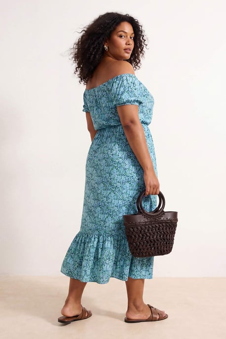Trendyol Curve Dam Blå Blommig Maxi Kort Elegant/Kväll A-linje Plus size Klänning - Image 2