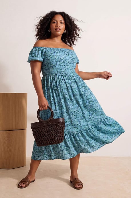 Trendyol Curve Dam Blå Blommig Maxi Kort Elegant/Kväll A-linje Plus size Klänning - Image 6