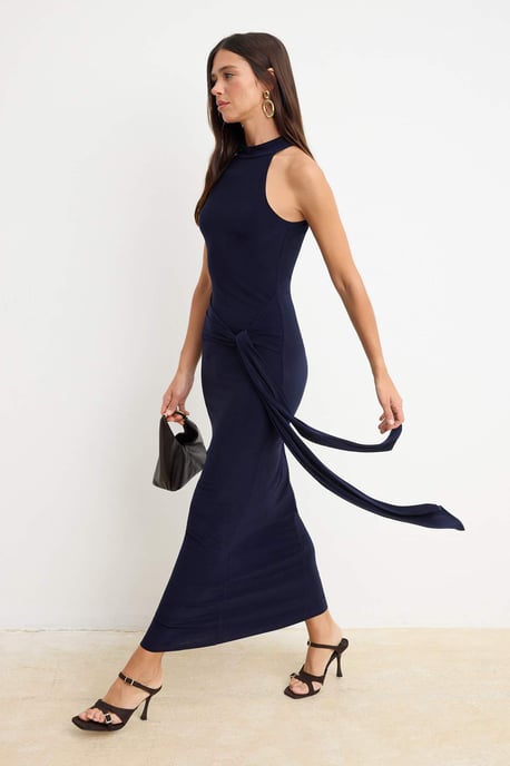 TRENDYOLMİLLA Dames Donkerblauw Effen Maxi Mouwloos Avond / Dagelijks Bodycon Jurken - Image 1
