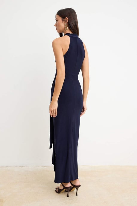 TRENDYOLMİLLA Dames Donkerblauw Effen Maxi Mouwloos Avond / Dagelijks Bodycon Jurken - Image 3