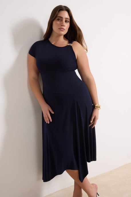 Trendyol Curve Dam Mörkblå Enfärgad Maxi Ärmlös Kväll / Vardag A-linje Plus size Klänning - Image 6