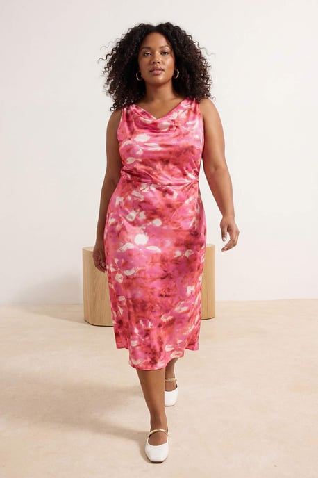 Trendyol Curve Dam Rosa Färgblock Maxi Ärmlös Fest A-linje Plus size Klänning - Image 2