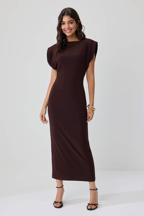 TRENDYOLMİLLA Dames Bruin Effen Maxi Mouwloos Casual Bodycon Jurken - Image 1