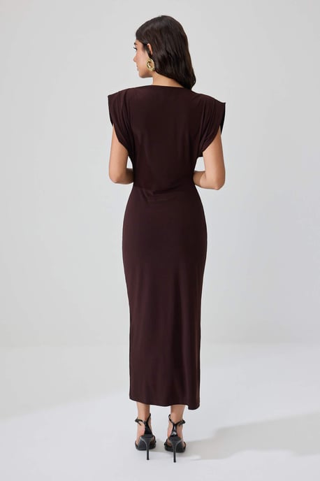TRENDYOLMİLLA Dames Bruin Effen Maxi Mouwloos Casual Bodycon Jurken - Image 3