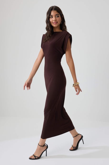 TRENDYOLMİLLA Dames Bruin Effen Maxi Mouwloos Casual Bodycon Jurken - Image 4