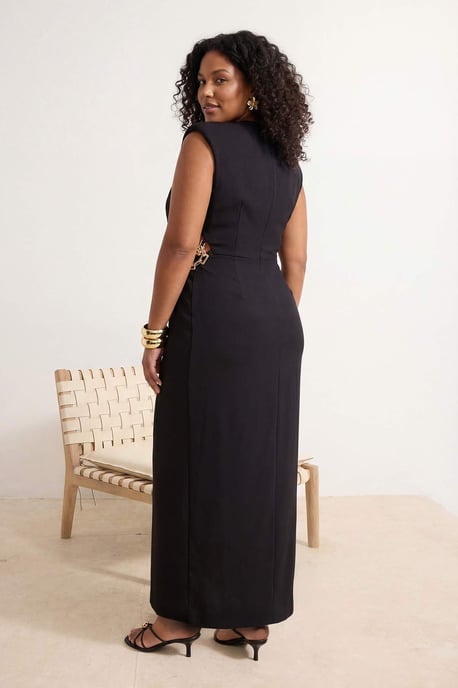Trendyol Curve Dam Svart Enfärgad Maxi Ärmlös Fest A-linje Plus size Klänning - Image 6