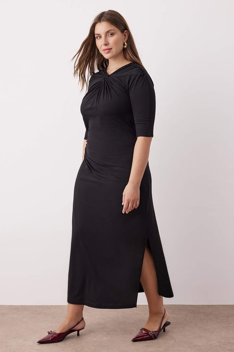 Trendyol Curve Dam Svart Enfärgad Maxi Kort Casual Rak Plus size Klänning - Image 6