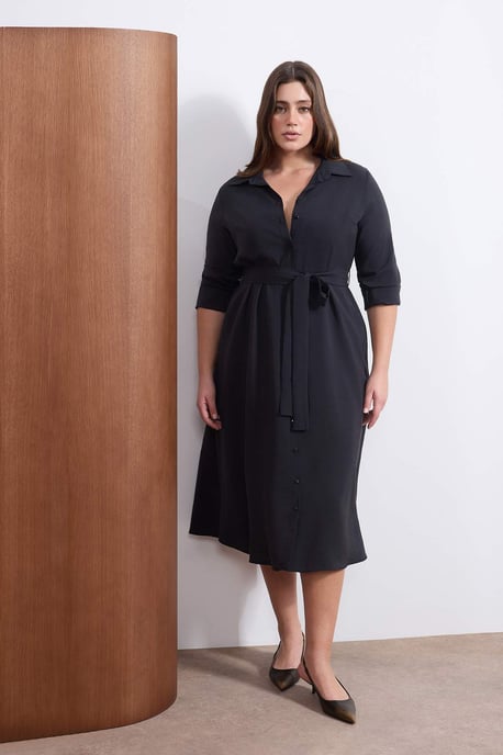 Trendyol Curve Dam Svart Enfärgad Maxi Lång Casual Rak Plus size Klänning - Image 6